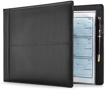 Juvale 7-Ring Business Check Binder for Checkbooks Organization, Financial Records, Personal and Corporate Use, Black Faux Leather Folder for 600 Checks (14 x 10 Inches)