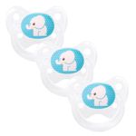 Dentistar® Silicone Soother Set of 3 - Size 1 for 0-6 Months - Tooth and Jaw Friendly Silicone Soother with Dental Step - Blue with Elephant Motif - BPA Free Baby Accessories - Made in Germany