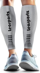 Leosportz Calf Support Shin Brace Support - Shin Splints Compression Sleeves for Men & Women | Leg Compression for sports Gym Running Cycling Jogging Workout Pain Relief Injury (Grey, L)