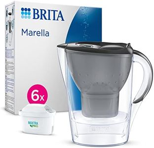 BRITA Carafe Filtrante Marella Graphite (2,4l) incl 6 cartouches filtre eau robinet MAXTRA PRO All-in-1 réduit PFAS,calcaire, chlore, certaines impuretés et métaux indicateur temporel, éco-emballage