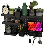 SUNCHHAYA Peg Board, Pegboard for Wall Organizer, Peg Board for Wall As Kitchen Organizer, Desk Organiser, Kitchen Storage Rack Wall Mounted with Pegboard Accessories (Plastic, Black_PEG_05)