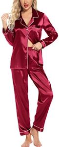 Leikar Silk Pajamas Long Sleeve Pajama Sets For Women Soft Button Down Pajamas Pj Set, Wine Red, Medium