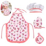 YiYFiT Kids Baking Set,Childrens Cake Chef Hat Apron Set Kitchen Role Play Chef Set Cooking Baking Set with Toddler Apron,Chef Hat,Cooking Mitt and Heat Resistant Pad for Girls Dress Up Ages 3+