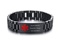 Free Engraving Stainless Steel Masculine Watch Wrist Band Link Medical ID Bracelet Men's Medical Alert Wristband -Adjustable