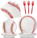 LASLU 96PCS Baseball Theme Party Tableware Sets Serve 24 Guests Baseball Paper Plates, Napkins, Forks Baseball Party Supplies for Baseball Party (Baseball)