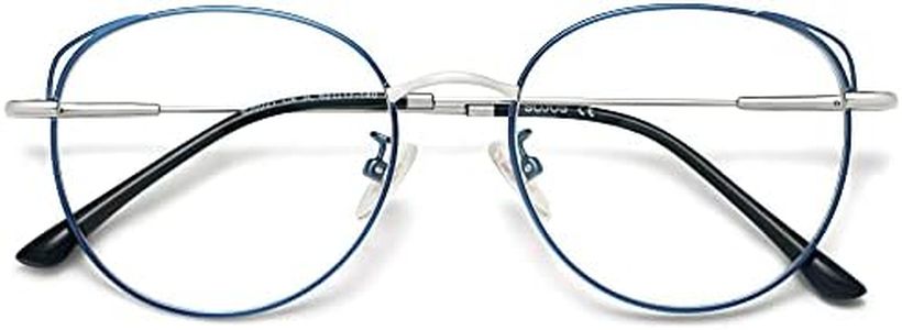 SOJOS Cat Eye Blue Light Blocking Glasses for Woman Hipster Metal Frame Womens Eyeglasses She Young SJ5027, Blue&Silver Frame/Anti-Blue Light Lens