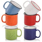 Lyellfe Set of 6 Ceramic Coffee Mugs, 15 Oz Campfire Camping Mugs, Speckled Camper Mug for Tea, Coffee and Hot Chocolate, Campfire Gift Mugs for Camper Lovers and Friends, 6 Colors