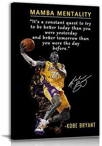 Kobe Bryant Inspirational Poster Canvas Wall Art • Mamba Mentality Quote Canvas Home Decor • Basketball Player Sports Motivational Artwork For Home,Office,Gym Wall Decor Framed Ready to Hang