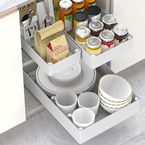 3 PCS Pull Out Cabinet Organizer, Slide Out Drawers Set for Kitchen Cabinets, Peel and Stick Pull Out Drawers for Pots Pans, Roll Out shelves for Kitchen Cabinets, Pantry, Bathroom Storage,White