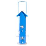 Perky-Pet Metal Tube Bird Feeder - Blue - Small Hanging Wild Bird Feeder for the Garden - Holds 450 g of Mixed or Sunflower Seed #391