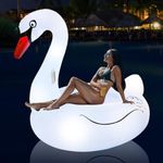 Alpcouts Giant Inflatable Swan Pool Float Adult with Colorful Lights, Solar Powered Large Swan Beach Pool Floaties, 60'' Lake Pool Raft Lounge Inflatable Ride-On with Fast Valves for Summer Water Fun.