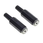 2.5mm Socket, 4 Pole Stereo With Strain Relief - Plastic Grip Repair Jack Female Solder Type DIY Audio Cable Connector - Pack Of 2