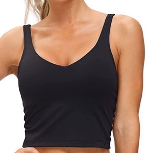 Women’s Longline Sports Bra Wirefree Padded Medium Support Yoga Bras Gym Running Workout Tank Tops Black