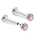 ZYTAIJEW 1pc/2pcs 16G 6mm/8mm/10mm G23 Titanium Internally Threaded 4mm Blue/Green/Pink/White/Purple Synthetic Opal Labret Monroe Lip Tragus Cartilage Earring Ring Nose Stud Piercing Jewelry,