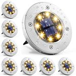 GIGALUMI 8 Pack Solar Ground Lights, 8 LED Solar Powered Disk Lights Outdoor Waterproof Garden Landscape Lighting for Yard Deck Lawn Patio Pathway Walkway (Warm White)