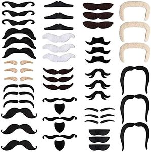 48PCS Fake Mustache, Self Adhesive Fake Moustache, Fake Beard for Performance Masquerade Costume Party Decor, 16 Styles