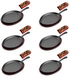 DVK Sizzling Plate with Wooden Base Fajita Skillet with Scald Protection Hot Mitt Cast Iron Plate for Home Barbeque Kitchen Service