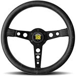 MOMO Motorsport Prototipo Heritage Steering Wheel Black Leather Grip Brushed Black Anodized Spoke White Stitch 350mm