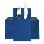 PEACHICHA Disposable Dinner Napkins with Built-in Flatware Pocket, Linen-Feel Pocket Napkins,Disposable Hand Towels,Pack of 50,Royal Blue