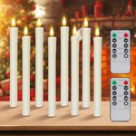 FOOING 8pcs Real Wax LED Flameless Taper Candles with 10-Key Remote Timer, 9.6 Inches Ivory Candlesticks, Dripless Battery Operated 3D Flickering Flame for Fireplace Xmas Halloween Decor