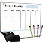 Magnetic Weekly Dry Erase Board Calendar for Refrigerator - Latest Premium Nano Technology Stops Stains -17x12” Calendar White Board for Fridge- 4 Fine Tip Markers and Large Eraser- Whiteboard Planner