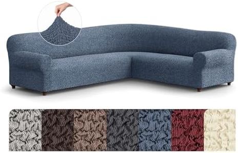 PAULATO BY GA.I.CO. Corner Sectional Couch Cover - Extra Large L-Shape Couch Slipcover - Washable Polyester Sofa Covers - 1-Piece Form Fit Furniture Protector - Mille Righe - Blue (Corner Sofa)