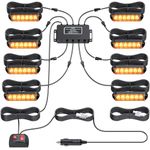 Justech 8PCS 6LEDs Car Strobe Flash Lights Warning Beacon Emergency Flashing Lights IP65 30 strobe pattern with Main Control Box 12V/24V Universal for Vehicle Truck Trailer Caravan Camper Van