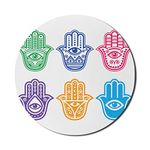 Lunarable Hamsa Mouse Pad for Computers, Evil Eye Theme Hamsa Pattern Power Sign Print, Round Non-Slip Thick Rubber Modern Gaming Mousepad, 8" Round, Blue Pink