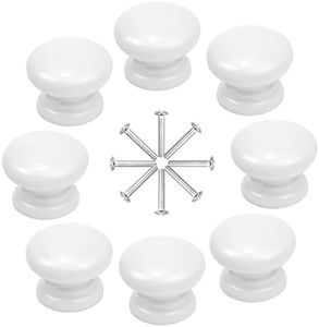 Orenge 8 Piezas Pomo de Armario 33MM Pomo de Cajón Madera Blanco Perillas de Gabinete Redondo Hongos Pomos Tiradores de Muebles para Cajones Armarios Puertas con Tornillo