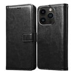 Casotec Flip Cover for Apple iPhone 14 Pro | Premium Leather Finish | Inbuilt Pockets & Stand | Flip Case for Apple iPhone 14 Pro (Black)