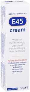 E45 - Dermatological Cream For Dry Skin Conditions | Non Greasy Emollient | Hypoallergenic | 50g