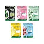 Skin Naturals, Garnier Face Serum Sheet Mask, Pack of 5 (Light Complete, Sakura, Blue, Green Tea, Charcoal)