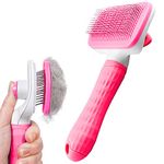 Dog Brush Cat Brush Grooming Comb,Self Cleaning Cat Dog Slicker Brushes with Smooth handle,Pet Grooming Tool with Cleaning Button for Cat Dog Shedding Brush Cat Dog Massage Clean Tangled Brush(Pink)