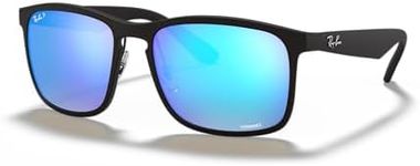Ray-Ban Men's RB4264 Chromance Square Sunglasses, Matte Black/Polarized Green Mirror Blue, 58 mm