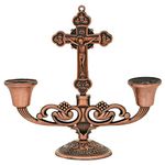 Memoir Copper Vintage Mantle Cross Candle holder Cross Crucifix Stand Home decor Christ Jesus
