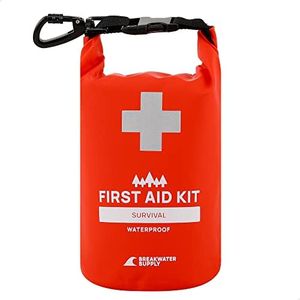Breakwater Supply™ Waterproof Survival First Aid Kit, 101 Piece AFAK Emergency Supplies in Dry Bag, IFAK Trauma Kit Bug Out Bag for Camping, Hiking, Boating, Fishing, Hunting with Splint (Red)