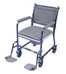 Aidapt Wheeled Mobile Commode Over Toilet Chair with Padded Back, Drop Down Arm Supports, Locking Castors, Large Removable Bucket and Swing Up Foot Rests Flat Packed Aid