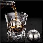 Ecentaur Reusable Stainless Steel Ice Cube Metal Whiskey Stones Ball for Drinks 5.5cm Set of 2