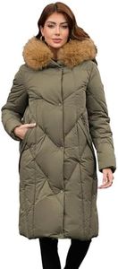 PAPILLON D'OR Women's Long Puffer Coat - Detachable Faux Fur Collar Diamond Quilted Winter Jacket with Dual Closure (US, Alpha, XX-Large, Regular, Regular, Pea-Green)