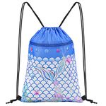 CHEPULA Gym Drawstring Backpack,Sports Gym PE Bag Waterproof Swimming Beach Backpack with Zippered Pocket Mermaid Blue