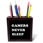 3dRose Tile Pen Holder, Gamers Never Sleep