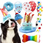 Dog Birthday Toy, Dog Birthday Gift, Happy Birthday Dog Toy Boy, Squeaky Plush Toy Birthday Cake Hat Bandana Toy for Dog Birthday Party, Cute Birthday Gift for Small and Medium Dog Puppy, 9 Pack Blue