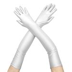 CHEERYMAGIC Long Elbow Satin Gloves Evening Opera Gloves 1920s Style Dance Gloves Fancy Dress Gloves for Wedding Prom Opera A4-XNST (White)