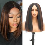 ItsUHair Yaki Straight Synthetic Hair Wig Soft and Fluffy 16 Inch Kinkystraight Wigs for Black Women High Quanlity Heat Resistant Fiber(P1B/30)