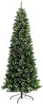 HOMCOM 7.5ft Tall Pencil Artificial Christmas Tree Holiday Décor with 1075 Branches, Auto Open, Steel Base, Pine Needles, Green