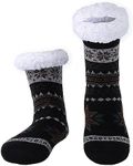 Hisonwel Mens Slippers Socks, Warm Fluffy Socks with Sherpa Fleece Non Slip, Gifts For Men, Elk B, One Size