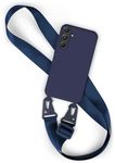 moex Hover Cover for Samsung Galaxy A55 5G Mobile Phone Chain with Wide Strap, Case with Strap for Hanging, Removable Nylon Chain with Carabiner, Stylish and Extremely Robust - Navy Blue