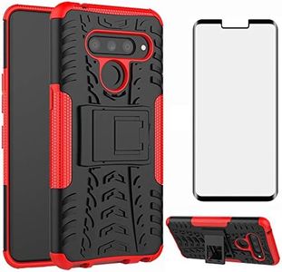 Phone Case for LG V50 ThinQ with Tempered Glass Screen Protector Cover and Stand Hard Rugged Hybrid Heavy Duty Protective Cell Accessories LGV50 5G V 50 Thin Q V50ThinQ 50ThinQ 50V Cases Black Red