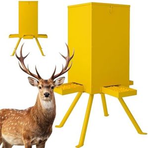 Prolee Deer Feeder 50-80lbs, Weatherproof Deer Feeders for Hunting, Heavy Duty Metal Hunting Game Feeder with 4 Feeding Tray and 4-Leg Stand for Deers and Wildlife, Yellow