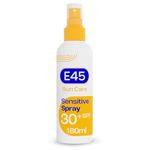 E45 Sun Body Cream Spray for Sensitive Skin - Hydrating Sun Spray with very high UVA and UVB protection and SPF 30 - Instantly Moisturising for Dry Skin, Sensitive Skin and Eczema Prone Skin - 180 ml